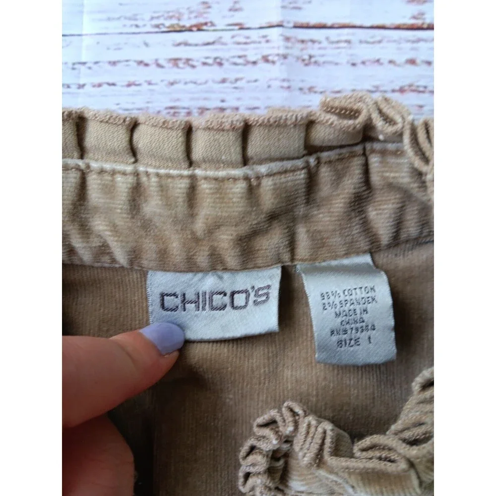 Chico's Jacket Women's 1/M Tan Corduroy Casual Pockets Open Front Cotton Blend